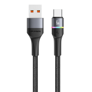 USAMS καλώδιο Braided LED USB-C σε USB 66W 480Mbps Fast Charging 6A 1.2m μαύρο