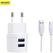 Awei 2 Usb Output Fast Charger Dc 5.0v/2.1a White Μαζι Με Καλωδιο