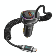USAMS φορτιστής αυτοκινήτου C37 με καλώδιο USB/USB-C 60W 1.2m μαύρος