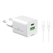 Powertech Φορτιστής Τοίχου Pt 1224 Καλώδιο Usb Usb C 33w Gan Λευκός