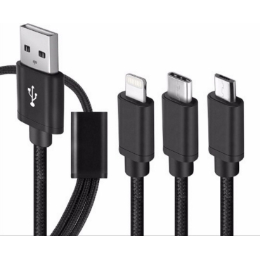KLGO Καλώδιο Σχοινί 3σε1 High Speed Usb To Lightning Type-C Micro 1m