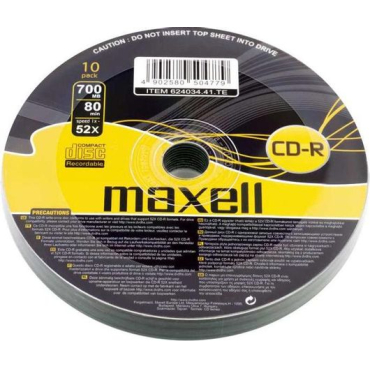 Maxell CD-R 700MB 80min με Ταχύτητα Εγγραφής 52x 10τμχ Cake Box