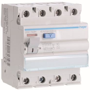 Hager Ρελε Διαρροης 4x40α 30ma Fh204ac400