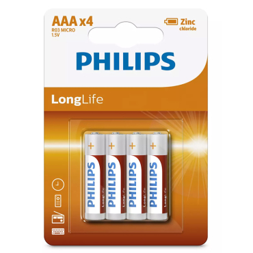 Philips Longlife Zinq Chloride Μπαταρίες Aaa R03 Micro 4Τμχ
