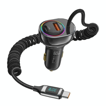 USAMS φορτιστής αυτοκινήτου C37 με καλώδιο USB/USB-C 60W 1.2m μαύρος