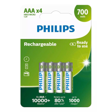 Philips Επαναφορτιζόμενες Μπαταρίες AAA Ni-MH 700mAh 1.2V 4τμχ.
