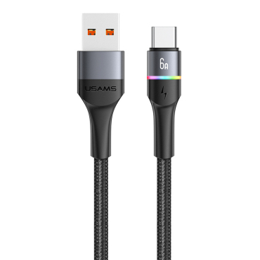 USAMS Καλώδιο Braided LED USB-C σε USB 66W 480Mbps Fast Charging 6A 1.2m Μαύρο