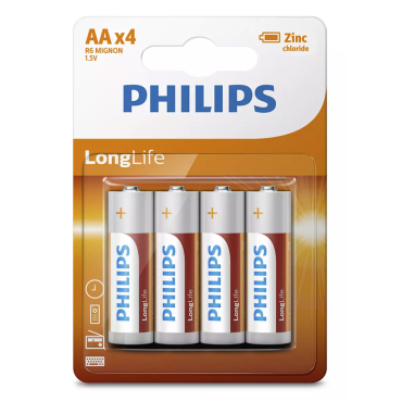 Philips Longlife Zinq Chloride Μπαταρίες AA R6 Mignon 4Τμχ