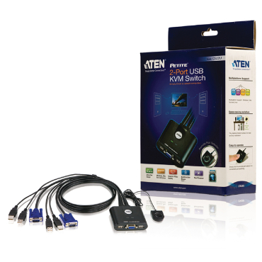 Aten Kvm 2port Usb Vga Switch Με Ενσωμ Καλώδια With Remote Port Selector Cs22u