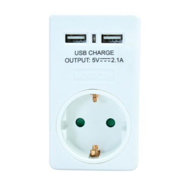 Powertech Αντάπτορας Ρεύματος Schuko 2X Usb Λευκό