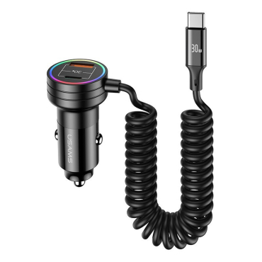 USAMS φορτιστής αυτοκινήτου C33 με καλώδιο USB/USB-C 60W 1m μαύρος